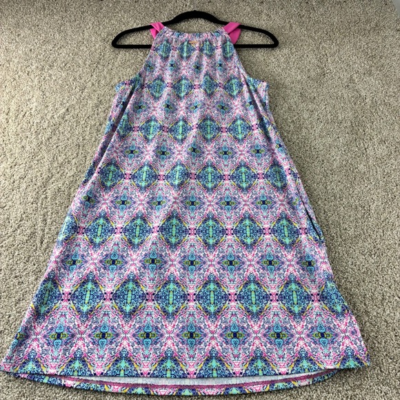 Cabana Life Keyhole Halter Shift Coverup Dress UPF Geometric Cooling Pink A-line - Picture 7 of 9